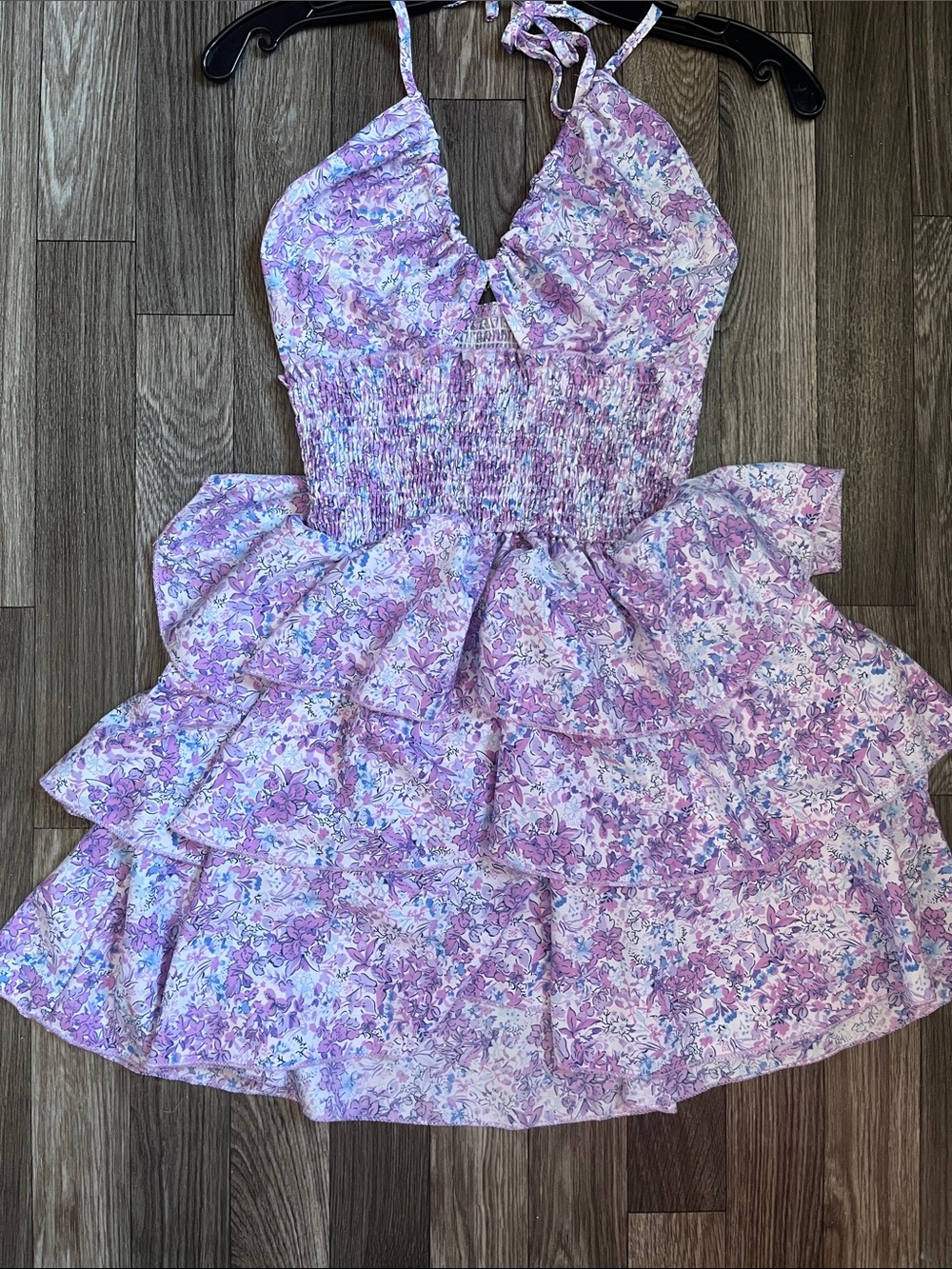 SHEIN Lavender Floral Tiered Halter Dress